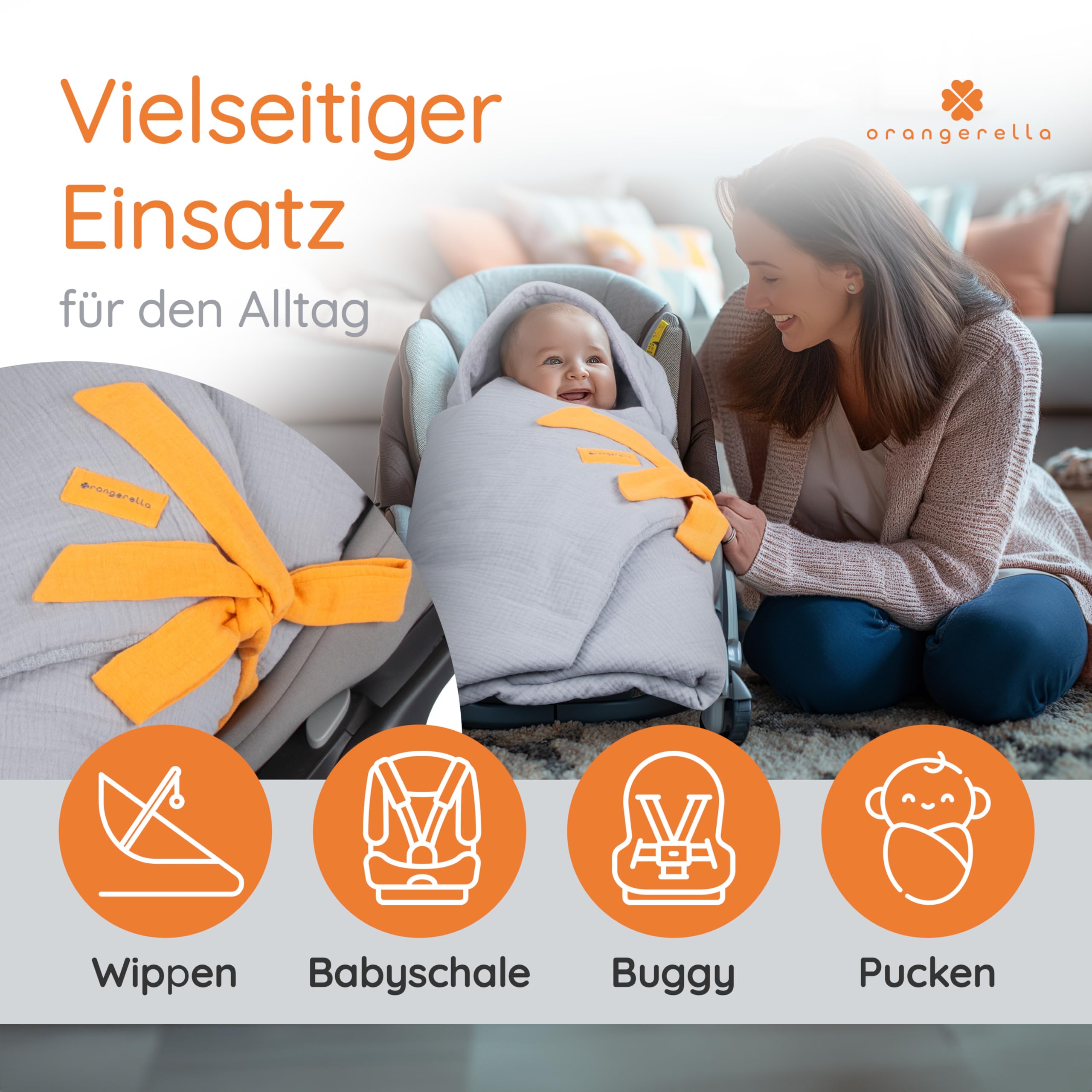 Einschlagdecke Babyschale | Babydecke für Kinderwagen Kindersitze oder Buggy | 100% Baumwolle | Kuscheldecke mit Kapuze | 85 x 85 cm