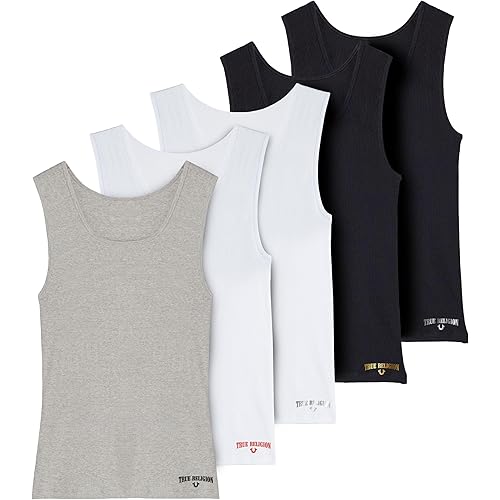 True Religion Lightweight Tank Tops for Men, 5 Pack Classic Ribbed Cotton Mens Undershirts