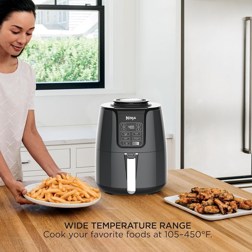 Ninja Air Fryer | 4 QT Capacity | 4-in-1 Roast, Crisp, Roast, Reheats, & Dehydrates | Dishwasher Safe Parts | 105°F-400°F | Includes 20 Easy & Healthy Recipes | 1550 watt | Grey | AF101