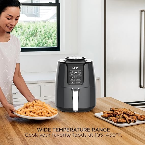 Ninja Air Fryer | 4 QT Capacity | 4-in-1 Roast, Crisp, Roast, Reheats, Dehydrates | Dishwasher Safe Parts | 105F-400F | Includes 20 Easy & Healthy Recipes | 1550 watt | Grey | AF101