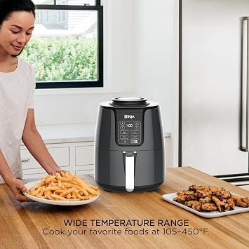 Ninja Air Fryer | 4 QT Capacity | 4-in-1 Roast, Crisp, Roast, Reheats, Dehydrates | Dishwasher Safe Parts | 105F-400F | Includes 20 Easy & Healthy Recipes | 1550 watt | Grey | AF101