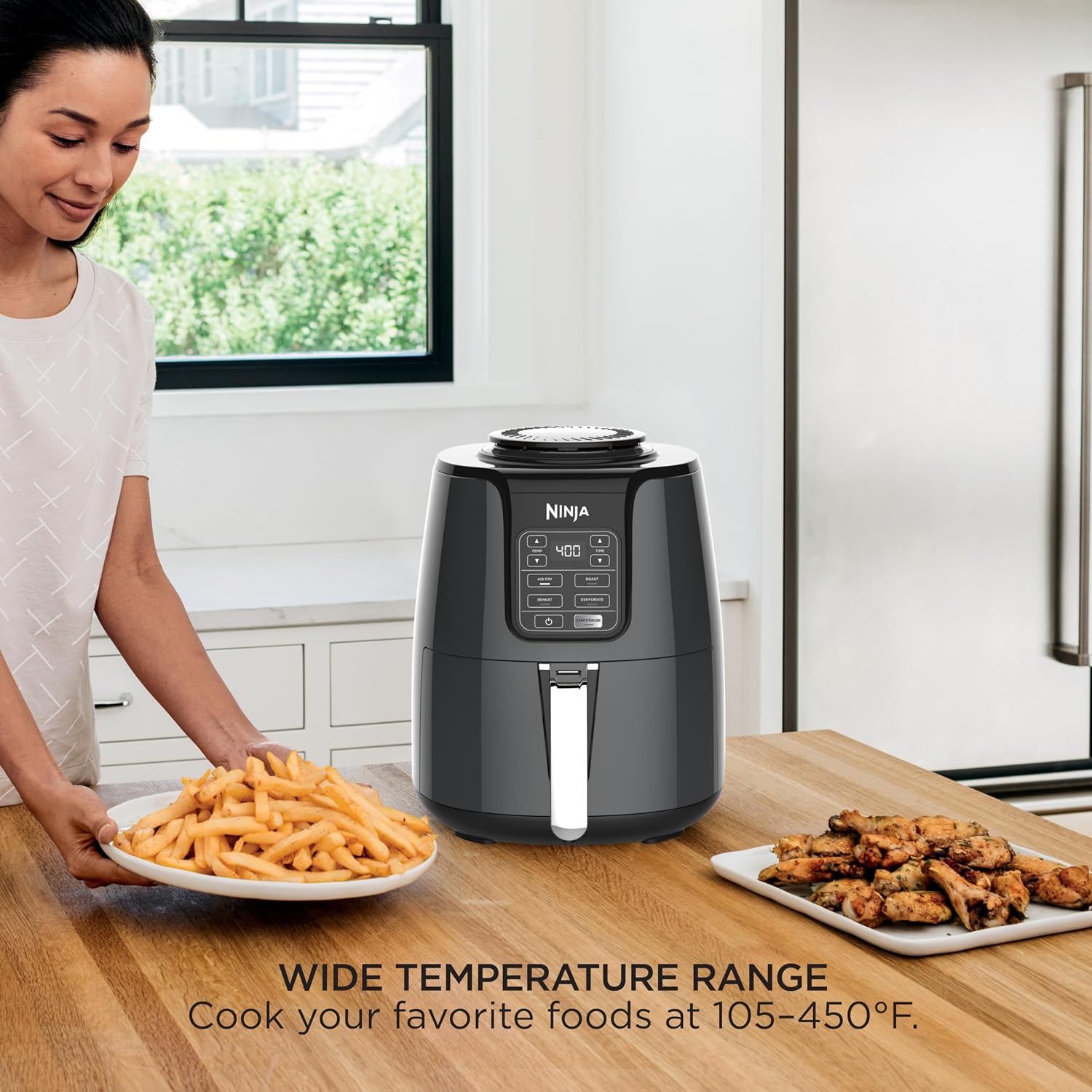 Ninja Air Fryer | 4 QT Capacity | 4-in-1 Roast, Crisp, Roast, Reheats, & Dehydrates | Dishwasher Safe Parts | 105°F-400°F | Includes 20 Easy & Healthy Recipes | 1550 watt | Grey | AF101, view 5