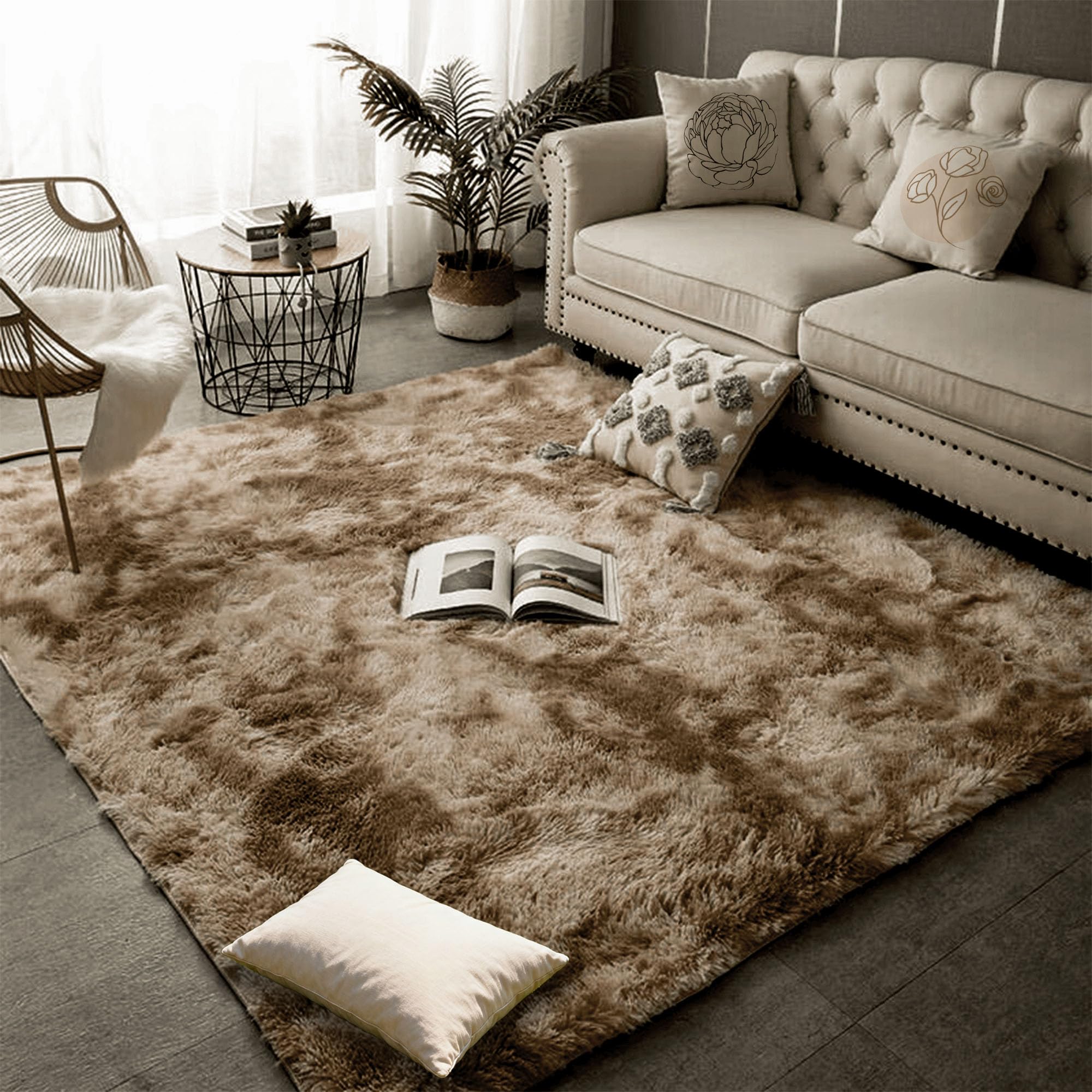 Tapis de salon moelleux marron pour chambre cocooning et chaleureuse
