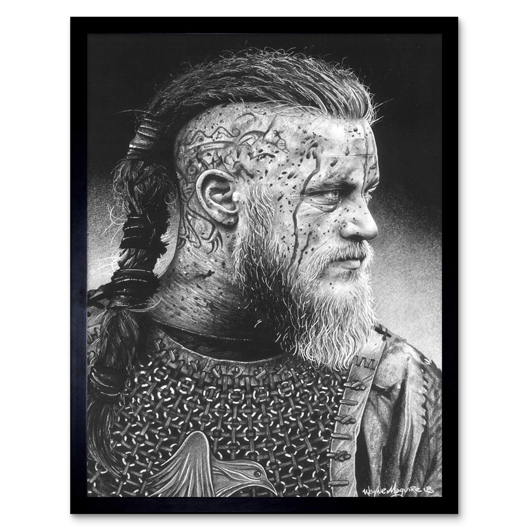 Ragnar Vikings Warrior Wayne Maguire Art Print Framed Poster Wall Decor 12x16 inch