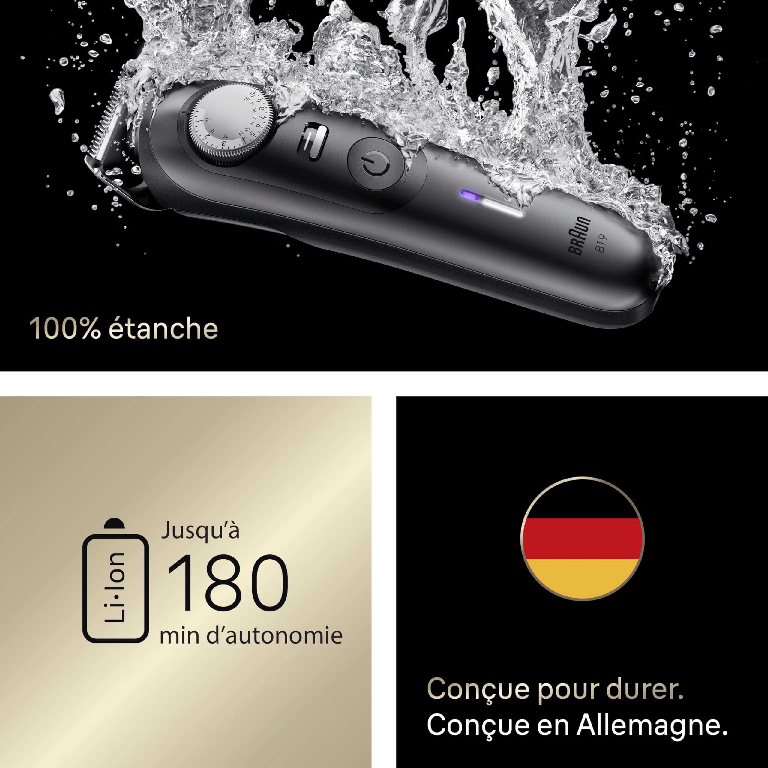 Braun Tondeuse A Barbe Electrique Pour Hommes Series 9 BT9565, Titane, Etanche, Coffret De Rasage Avec +14 Outils De Barbier, Lame Pro Blade, 52 Longueurs Pour Raser Le Visage, Kit Avec Accessoires