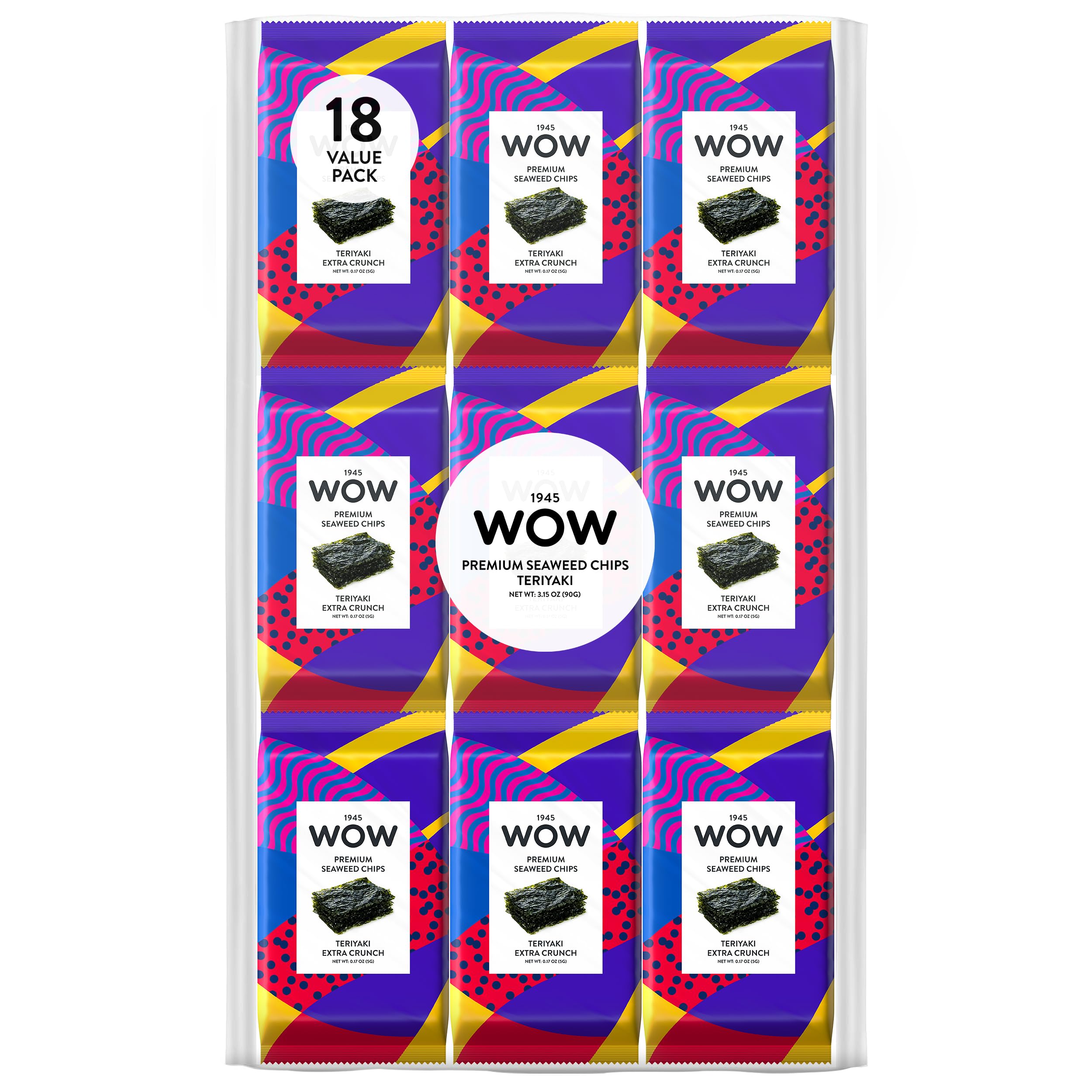 1945 WOW Premium Roasted Korean Seaweed Snacks, Teriyaki - 20 Count, Vegan, Gluten Free, Non-GMO, Keto, Extra Thick, Crunchy, & Healthy Snacks for Kids & Adults
