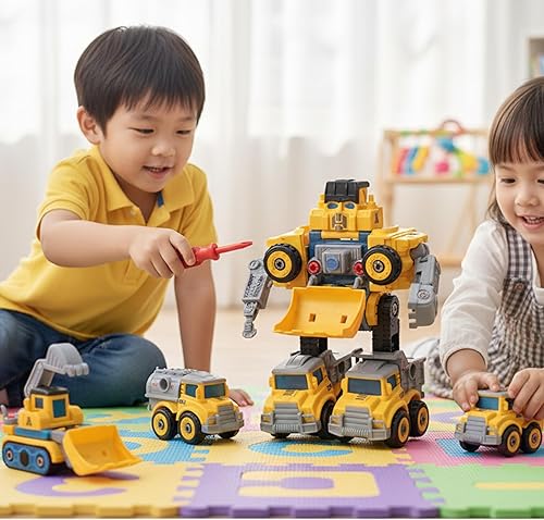 Miniatura 4 de Juego de juguetes de camión de montaje 5 en 1  Construye y transforma vehículos robot de ingeniería  Juego educativo e interactivo para niños y