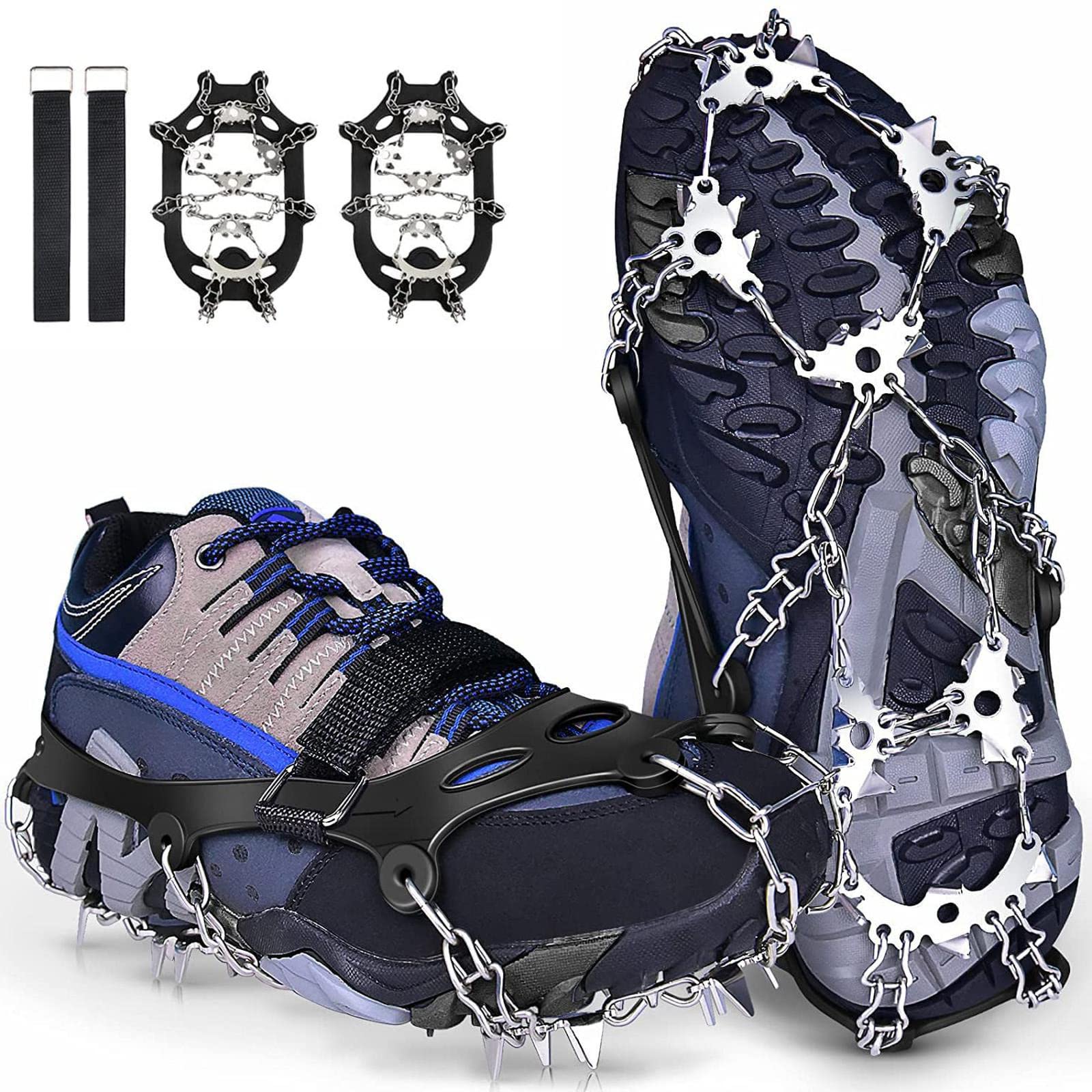 LINECY Crampons 28 Prong Chain Spike, Climbing, Light Crampons, Climbing, Anti-Slip, 201 Stainless Steel, Silicone, Rust Resistant, Easy To Put On And