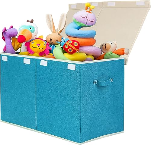 Miniatura 82 de popoly Caja de juguetes grande con tapa abatible, contenedor plegable para niños, niñas, guardería, sala de juegos, 25 x 13 x 16 pulgadas (rosa