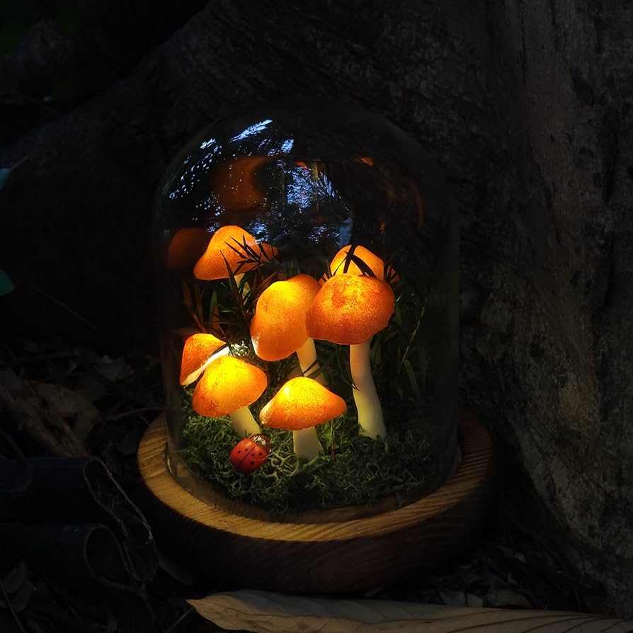 ソマビト　somabito Glass Globe Mashroom Mushroom Lamp, Decor LED Light in Glass Dome with Base for