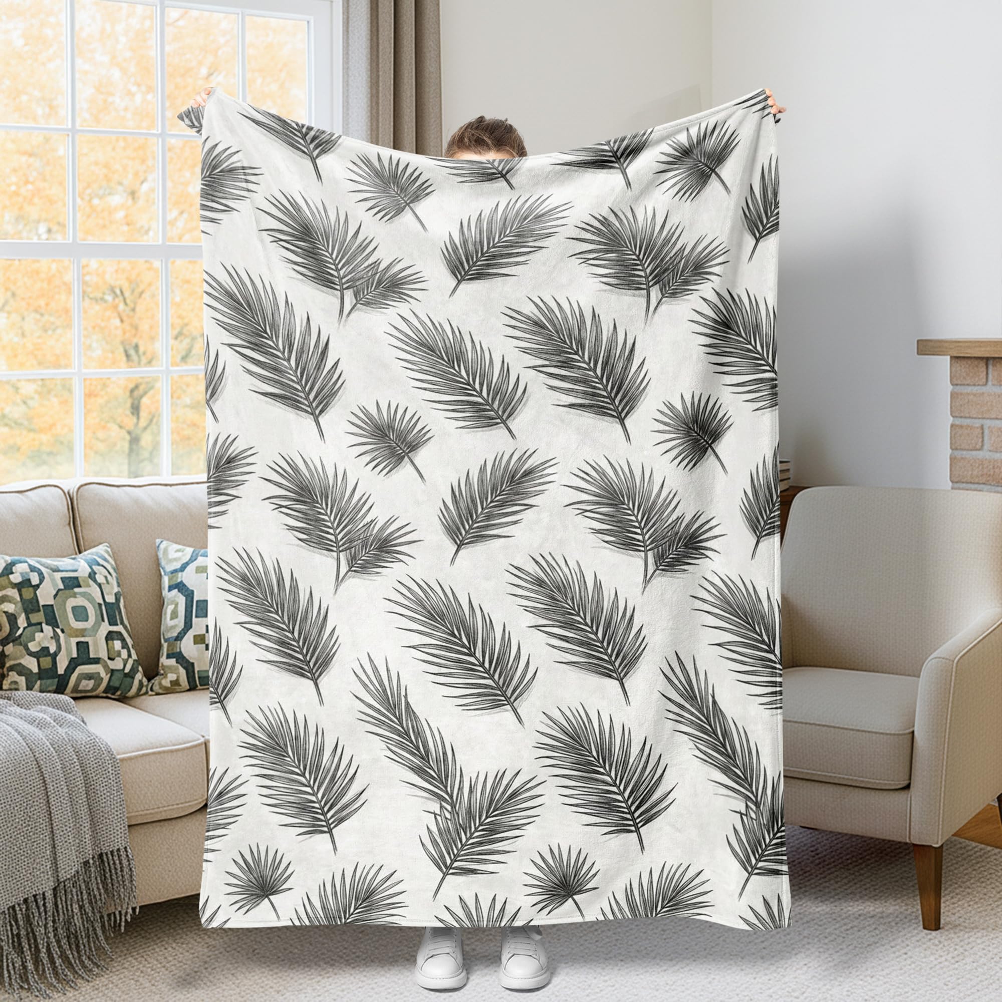 Jeté de lit de flanelle premium motif palmier design minimaliste chic