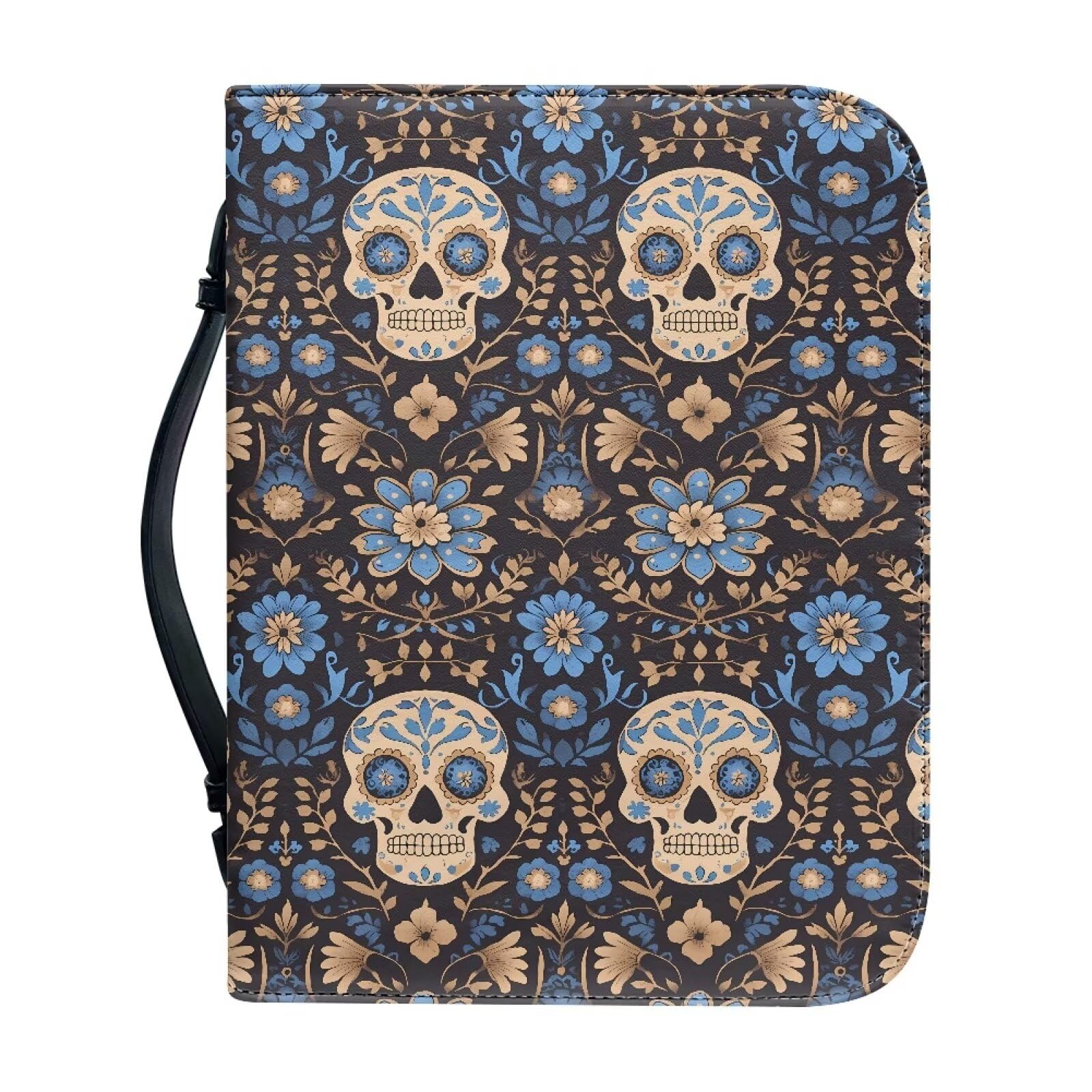 Kuiaobaty Halloween Skull Soft Leather Book Cover for Bible,Watercolor Skeleton Daisy Flower Novel Book Carry Case with Inside Slots for Phone,Pen