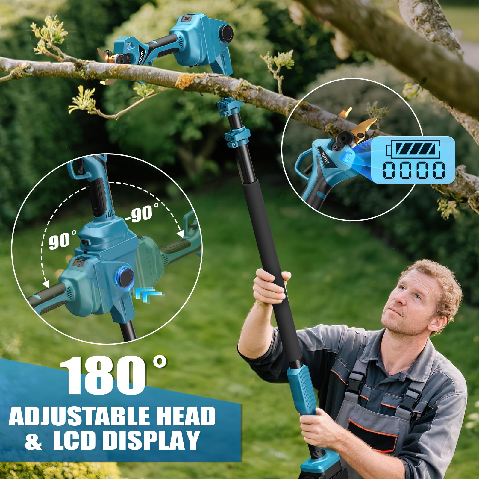 Potatore a batteria 2 in 1 per Makita 18 V (non inclusa), diametro di taglio 6 cm, potatore elettrico da 3,5 m con asta di prolunga