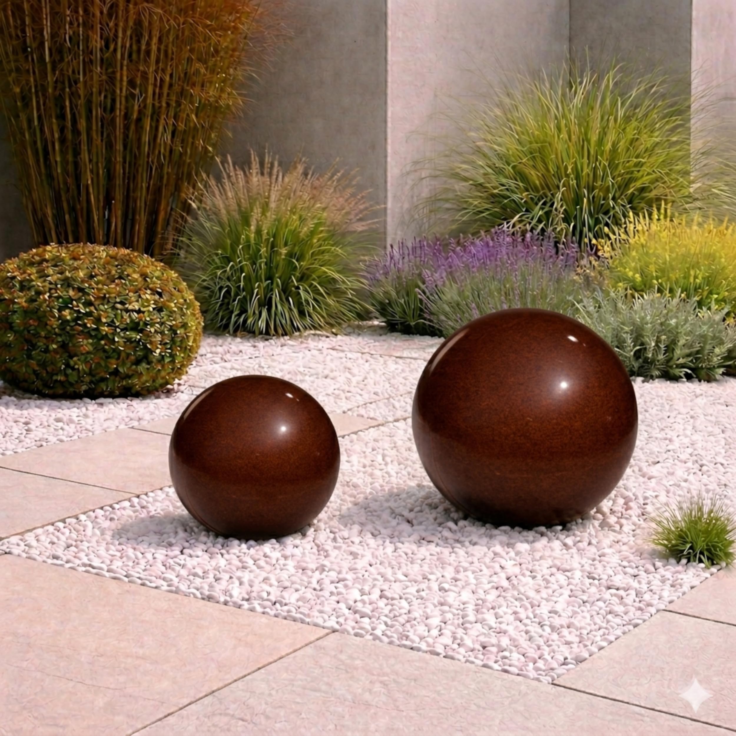 Dekokugeln 2er Set – Ø 20 & 30 cm – Steinzeug Keramik Gartenkugeln frostfest, UV-beständig & witterungsbeständig – Gartendeko für Garten, Terrasse & Balkon (Braun)