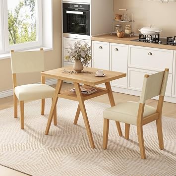 3-Piece Bistro Dining Set, Small Pub Dinette Set, Nature+Beige