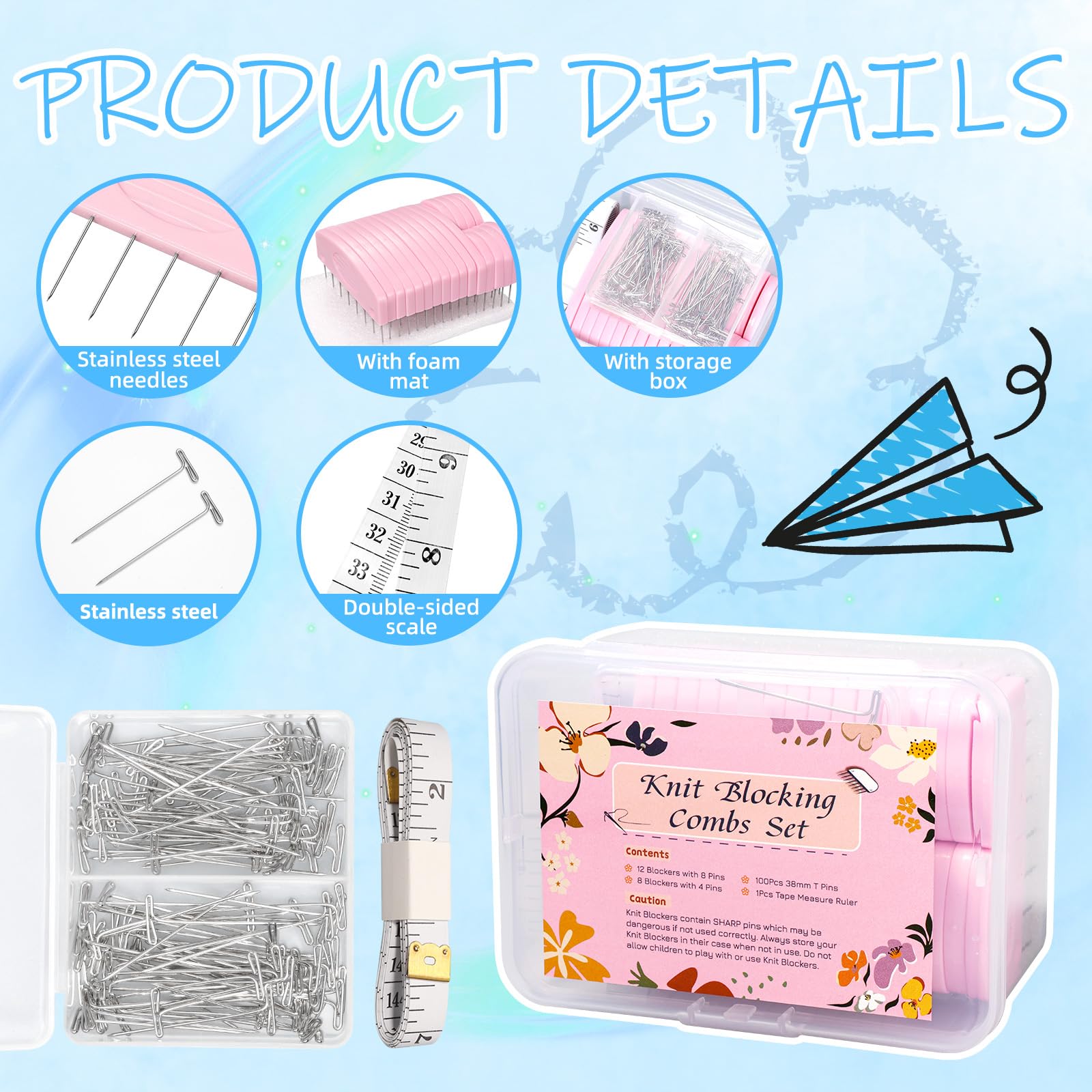 Kit De 125 épingles à Tricoter, 25 Peignes De Blocage Et 100 épingles à Tricoter En T Pour Bloquer Le Tricot, Le Crochet, La Dentelle Ou Les Projets De Couture