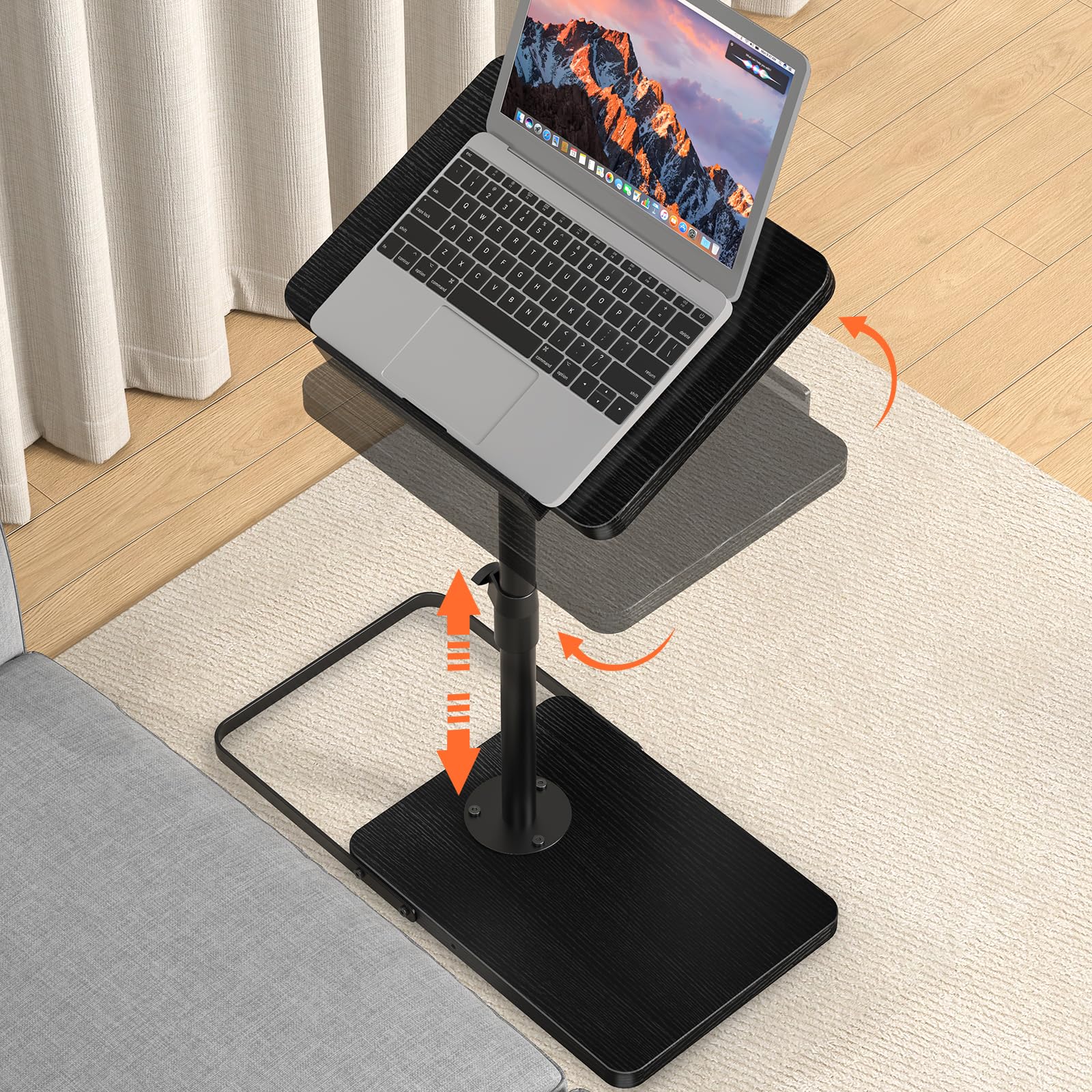 TV Tray Table for Couch, Height Adjustable/360° Swivel/180° Flip-Over Panel Design C-Shaped End Table, Sofa Arm End Side Table with Phone & Tablet