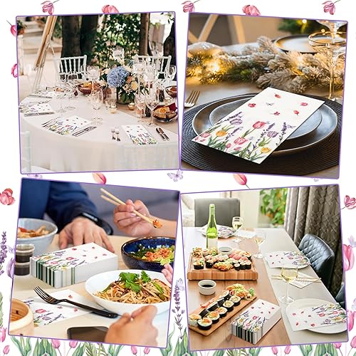 Miniatura 5 de Zonon 200 servilletas florales de primavera para invitados, tulipán, servilletas de baño, servilletas desechables de papel de acuarela, toallas de