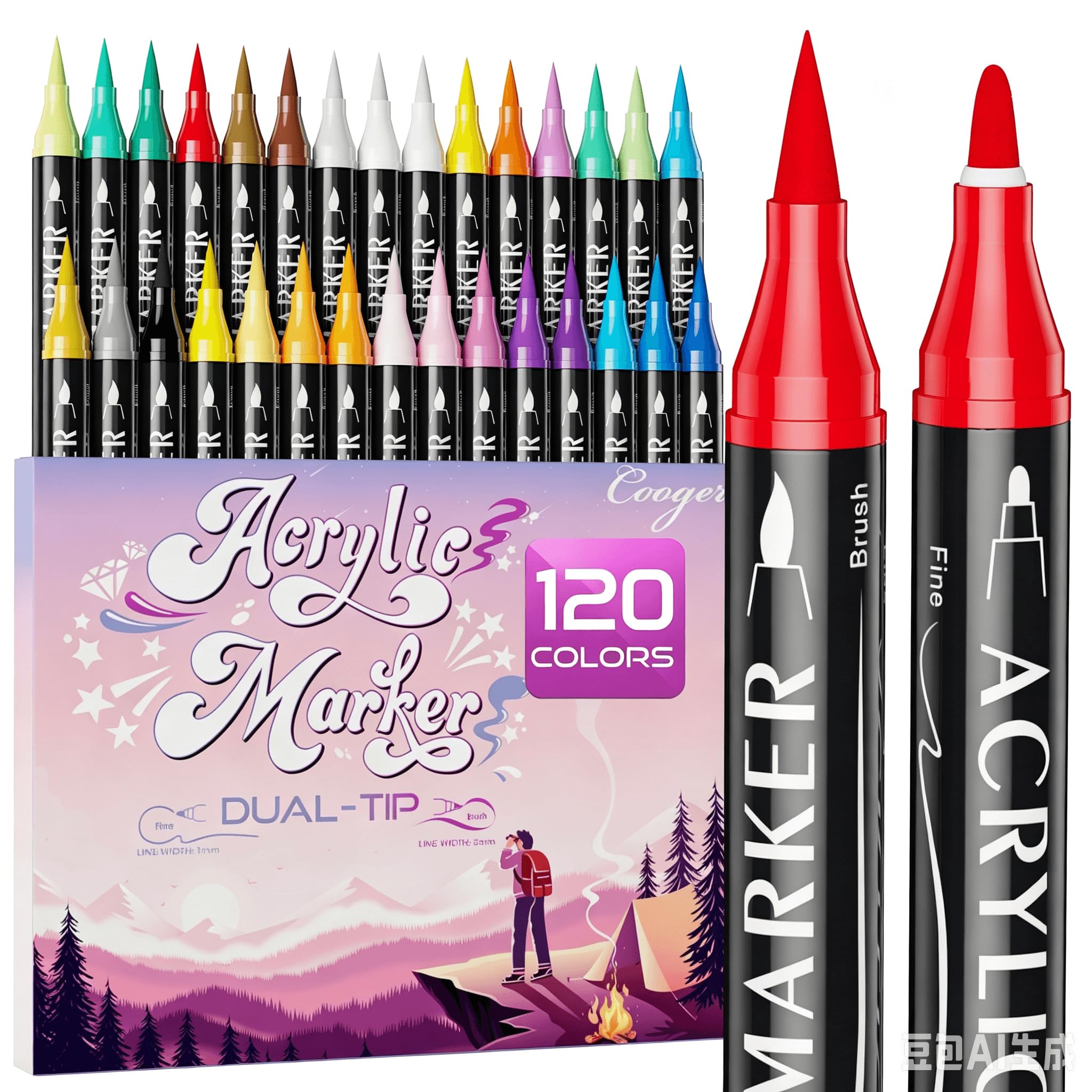 Coogert Acrylic Paint Markers - 30 Colors, Dual Tip -10 Coogert Acrylic Paint Markers - 30 Colors, Dual Tip -10