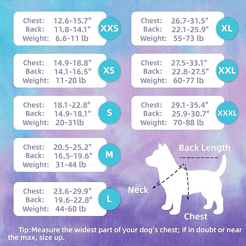 TORJOY Traje de recuperación transpirable para perros machos y hembras mameluco de perro morado teñido anudado para heridas abdominales alternativa