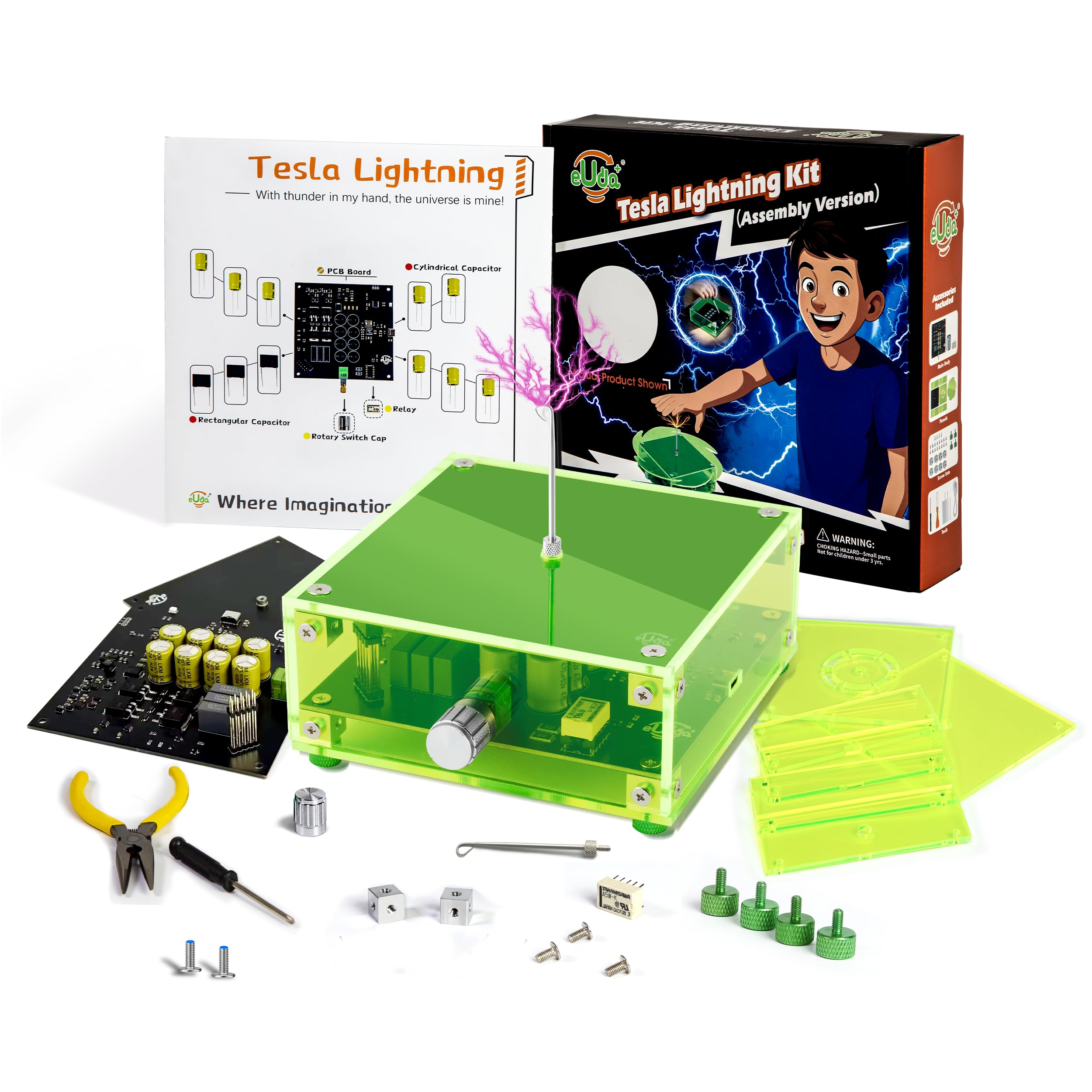 eUda+ STEM Tesla Lightning Kit DIY Educational Toys for Kids 8-12-15-18+ Best Kids STEM Toys for Ages 8-13 Electronic Games for Kids 8-12 Physics Toys