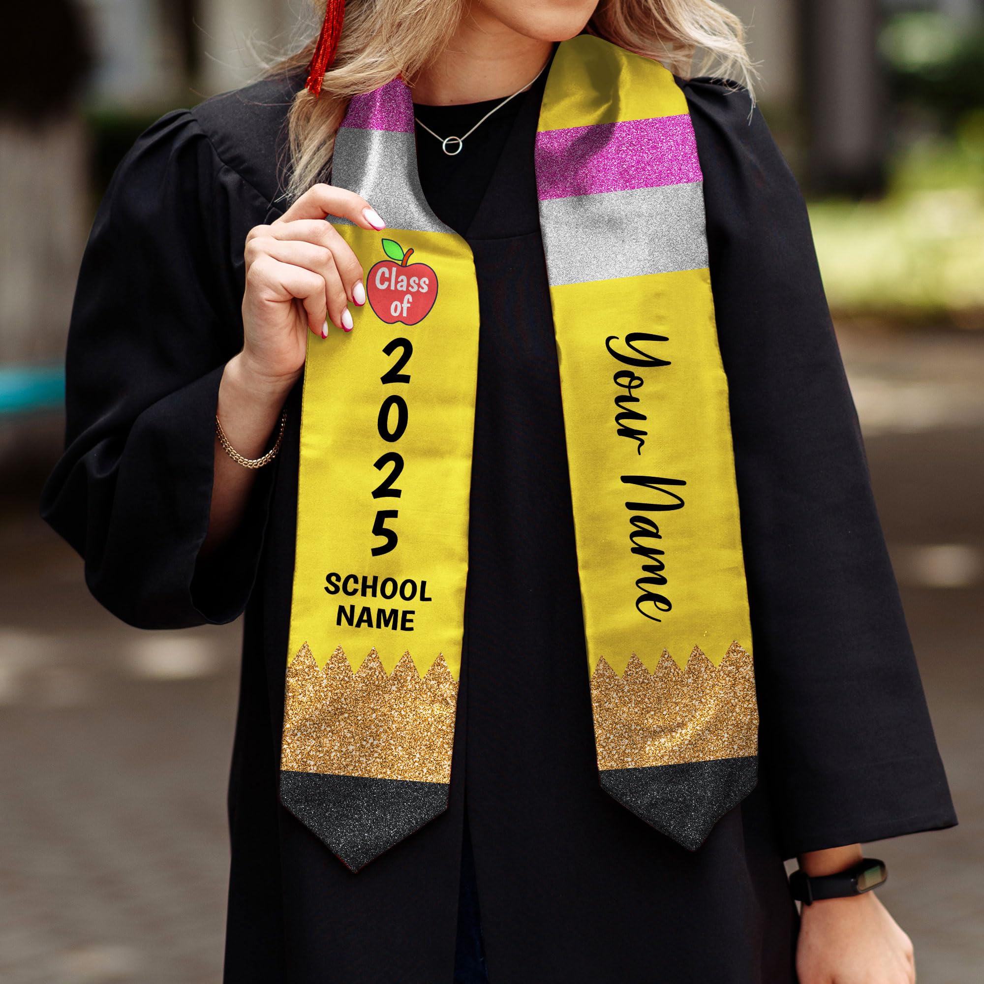 MonkeyVan Personalized Teacher Graduation Stole 2025,Custom Pencil Graduation Stole for Teachers,Class of 2025 Teacher Sash S295