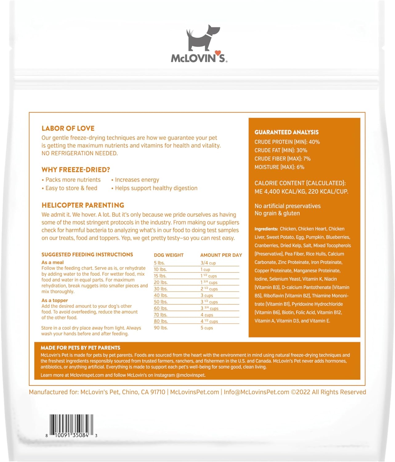 McLovin's Pet Freeze Dried Nana's Recipe Dog Food and Meal Mixer, 16 oz - Absolute Chicken - Complete Nutrition for All Dog Breeds and Life Stages