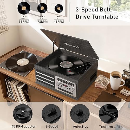 Miniatura 2 de Serenade - Reproductor de discos de vinilo 10 en 1, tocadiscos integrados para vinilos, discos LP, fonógrafo, transmisión por correa, soporte de 3