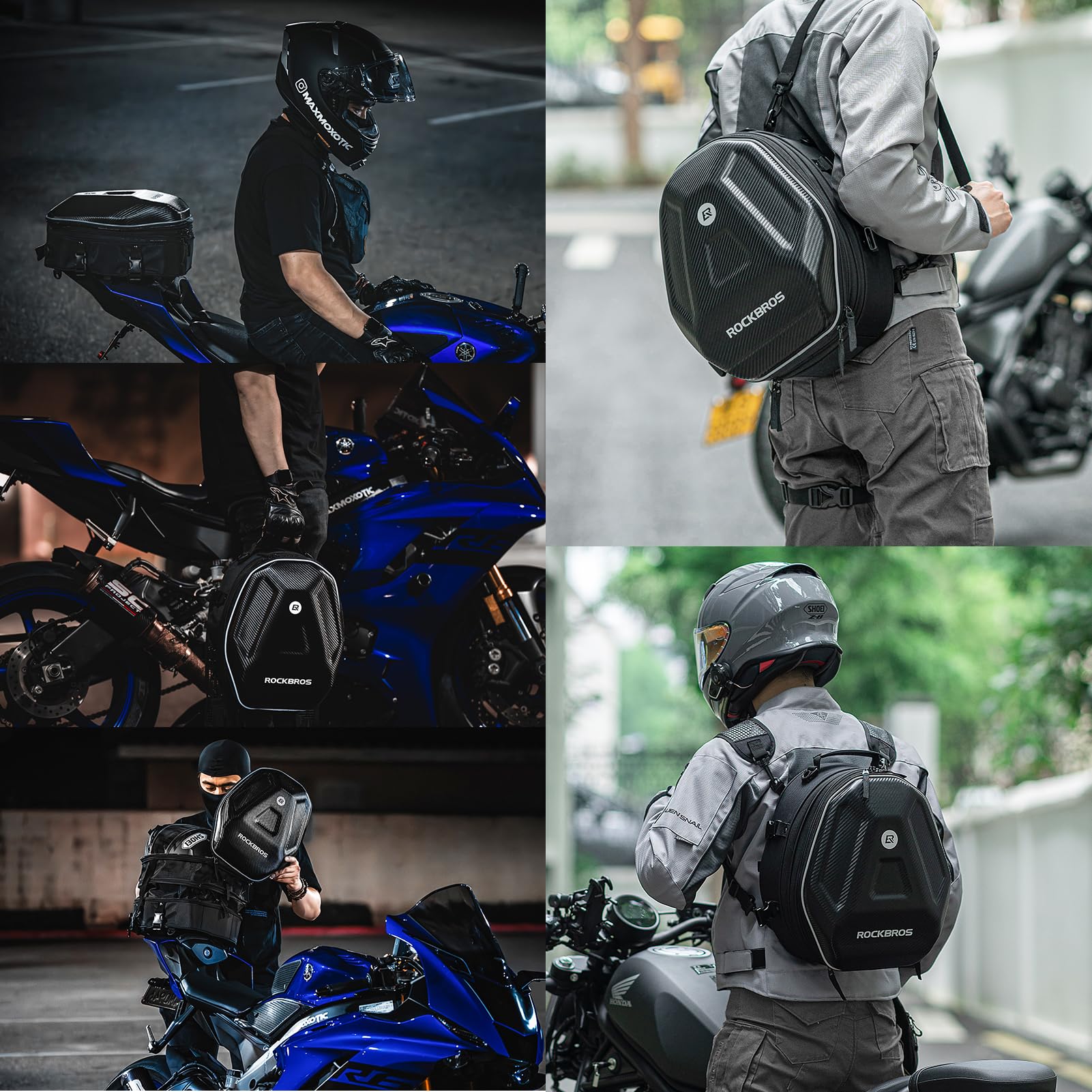 ROCKBROS Borsa Sella Posteriore Moto Zaino Guscio Rigido EVA Capacità Espandibile 20-35 L Copertura Antipioggia