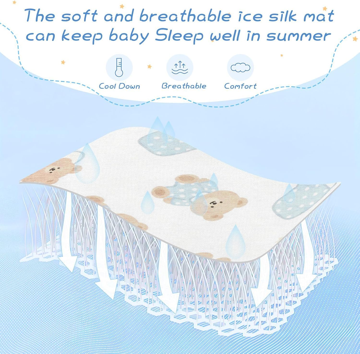 Cartoon Cute Brown Teddy Bear Cooling Baby Bed Mattress Cover 28" x 52" Reusable Pads for Kids for Baby&Toddler