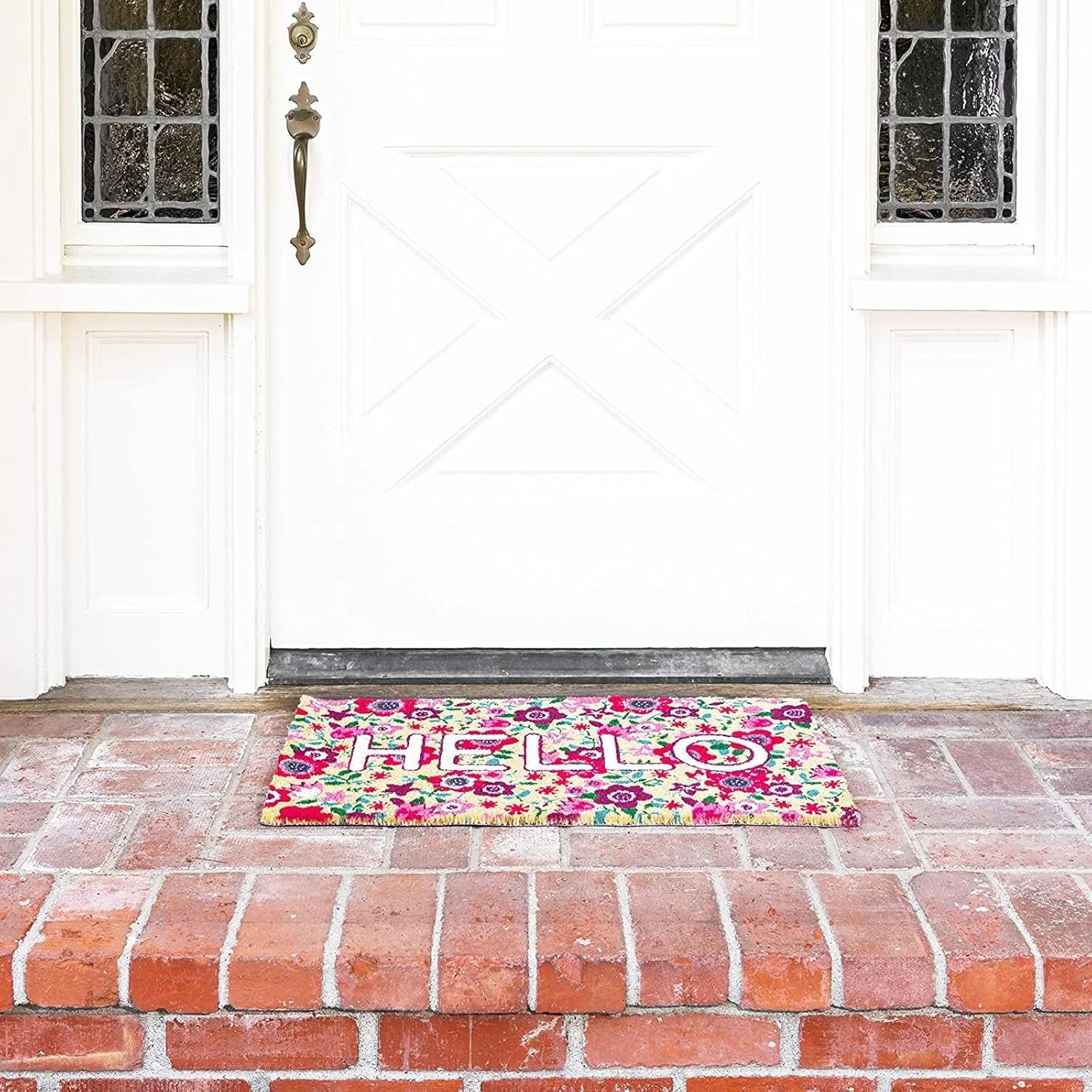 Juvale Natural Coir Welcome Mat - Floral Hello Design & Spring Decor - High Pile Comfort for Spring Door Mat - Coir Construction & Outdoor Doormat - 17 x 30 in, Coco
