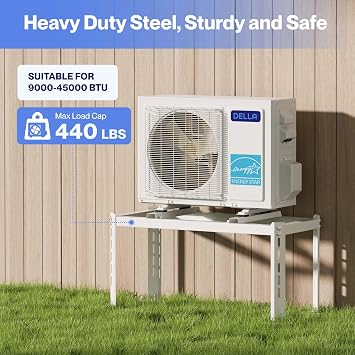 Della Mini Split Ground Stand for 9000-45000 BTU Ductless Air Conditioners Heat Pumps System & HVAC, Heavy Duty Steel Powder Coated, Adjustable Width Mini Split Condenser Stand, Max Load: 440 LBS