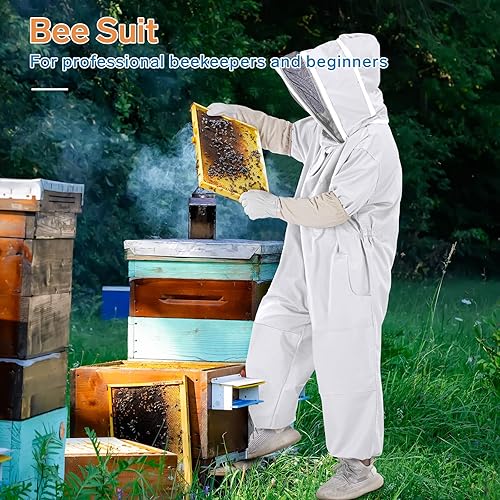 Miniatura 6 de Traje de abeja para hombres y mujeres, traje de apicultor con guantes de apicultura, traje de apicultura con capucha de velo, traje de apicultura de