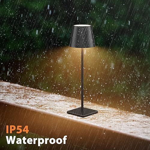 Miniatura 3 de Paquete de 2 lámparas de mesa LED inalámbricas negras, 5500 mAh, luz de mesa alimentada por batería, 3 temperaturas de color, regulables,