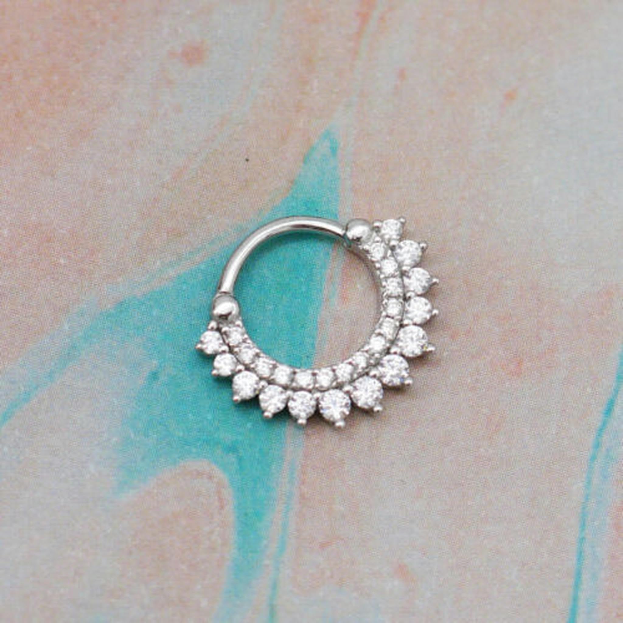 Anello da Naso con clicker in Cristallo CZ, Piercing in Argento Sterling 925, Cerchio A4492-E - Oro con Pietra Nera