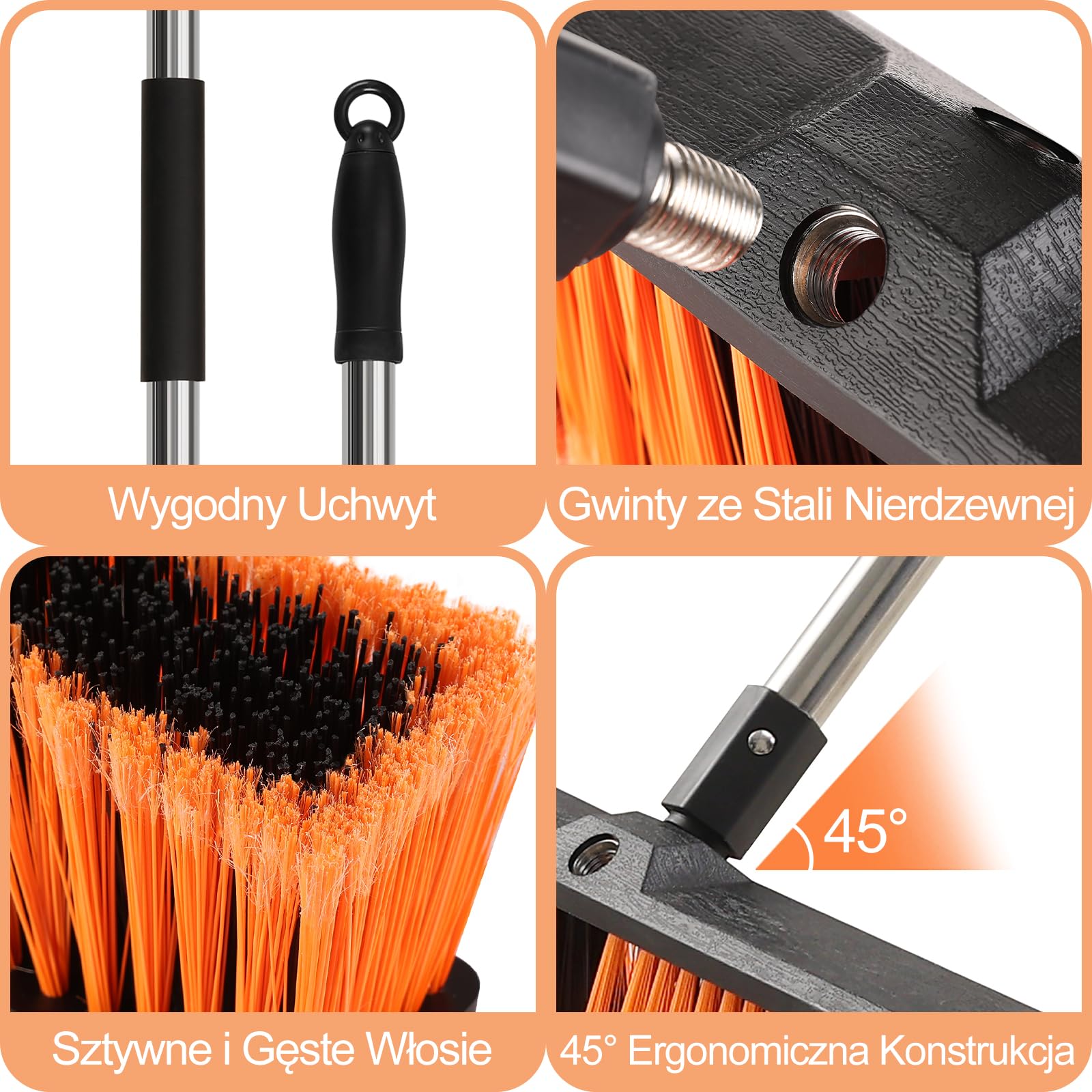 Mitclear 45cm Miotła Ogrodowa Heavy Duty z Długim Uchwytem(163cm), Miotła Pchana na Zewnątrz, Wytrzymała Szczotka ze Sztywnym Włosiem do Tarasów, Ogrodów, Podjazdów, Podwórek, Betonu