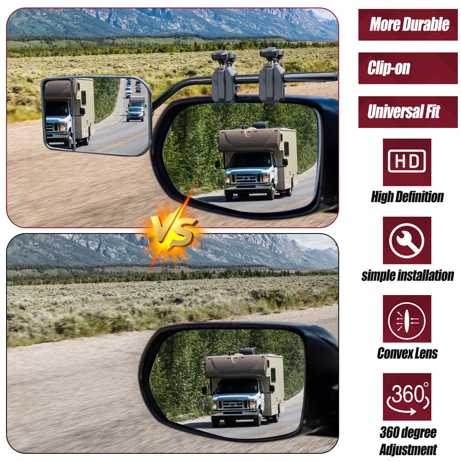 Konvexe Caravan Abschleppspiegel, universell verstellbare Wohnmobil-Außenspiegelverlängerungen mit Clips und Gummibändern für Autos, Anhänger, Lieferwagen, SUV, Lastwagen, Touring
