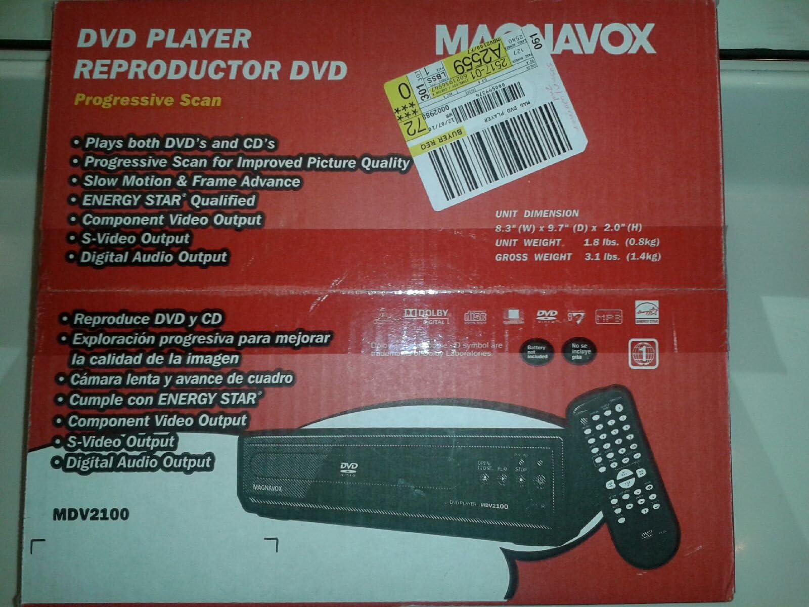 Mdv2100/f7 Dvd Player W/progessive Scan Zoom Slow Motion Search