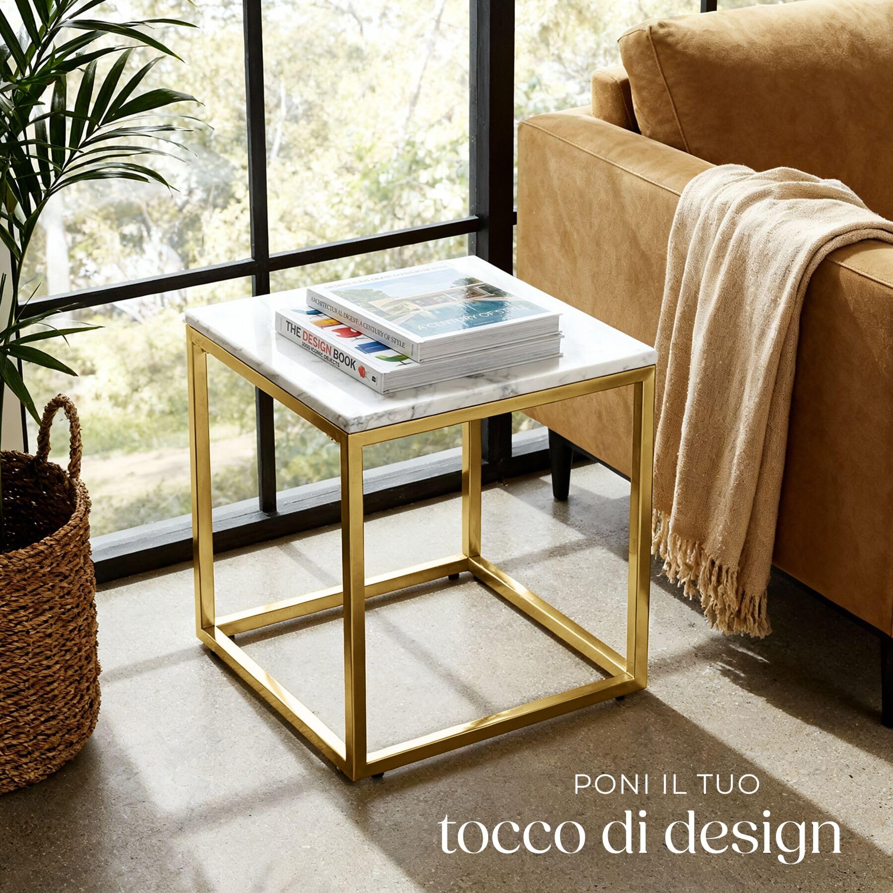 tectake® tavolino salotto in marmo, base in metallo, tavolino da caffè, tavolo basso rotondo, tavolino basso in marmo moderno per salotto, soggiorno,metallo, design, tavolo da balcone - Bianco/Oro