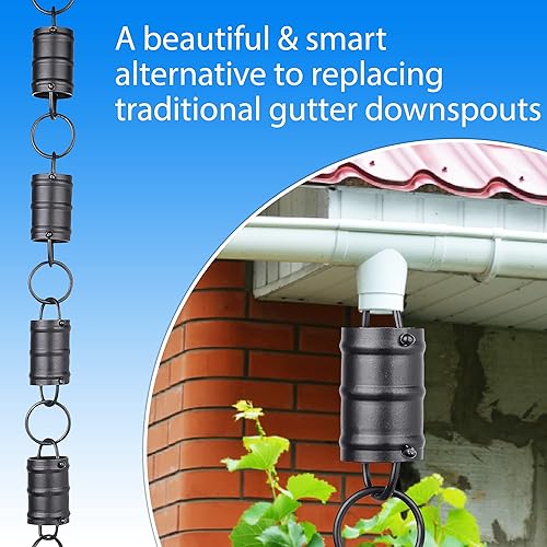 Miniatura 6 de Cadena de lluvia de eslabones de canal de tres rayas de 8.5 pies. - Aluminio con recubrimiento en polvo negro - Reemplazo funcional y decorativo