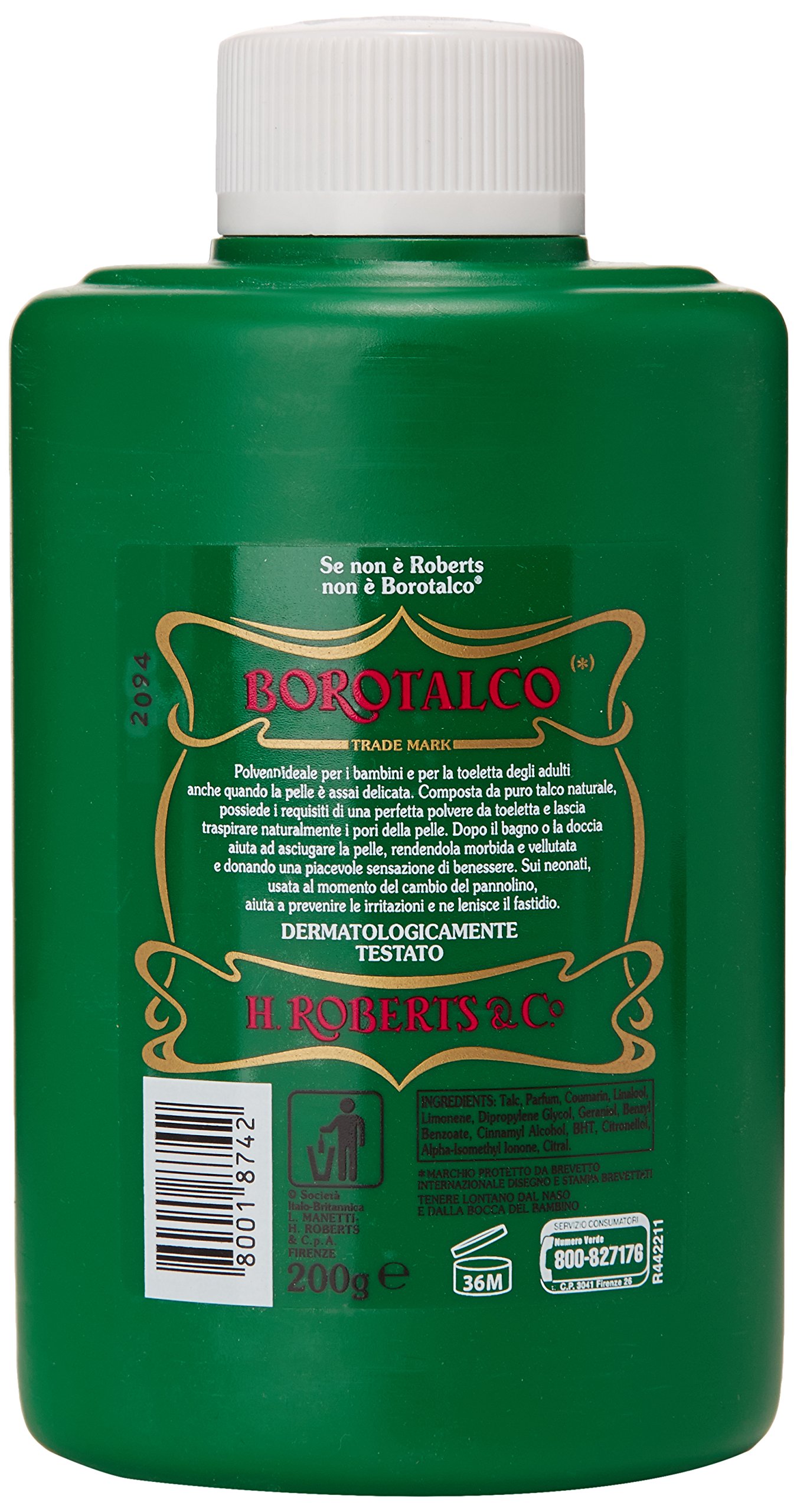 Borotalco Talco Barattolo, Polvere di Talco, Talco in Polvere Multiuso Assorbente e Rinfrescante- per una Pelle Vellutata e Adatto per Uomo, Donna e Bambini, Confezione da 200 gr