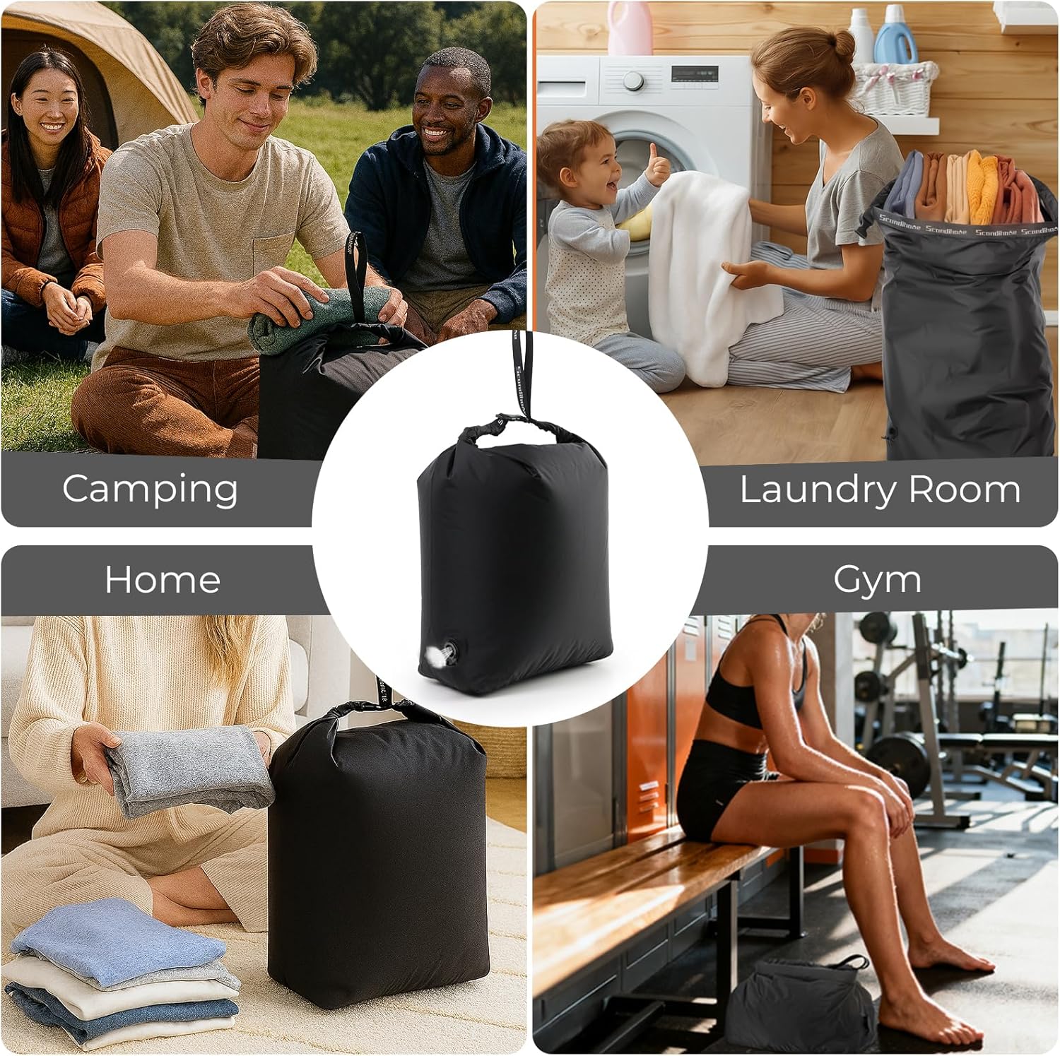 Travel Compression Laundry Bag, Pump-Free Vacuum Space Saver Bag for Dirty Clothes, Reusable Waterproof Wet Dry Bag, Travel Laundry Bag for Luggage, Packing, Suitcase (1 Pcs)（Black, L)