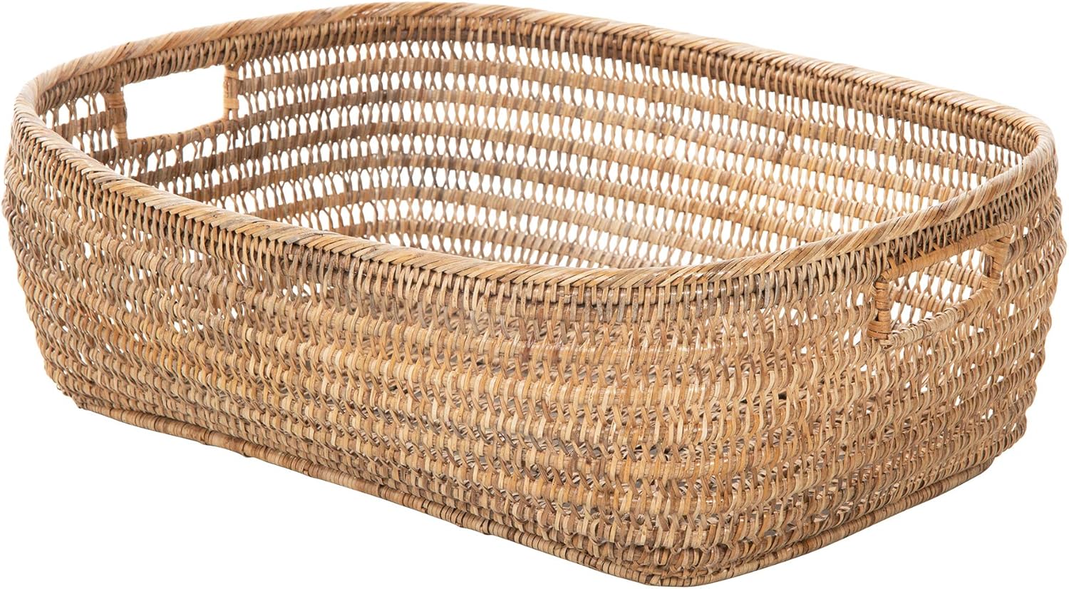 Kouboo Cambria Rectangular Open Weave Storage Basket, Honey-Brown
