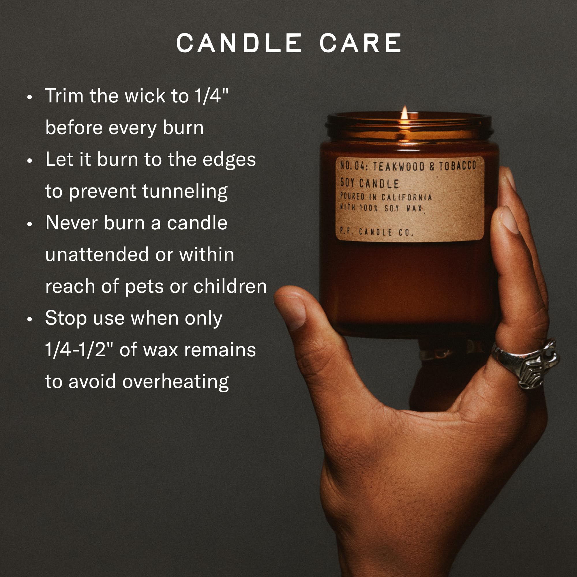 Amazon.com: P.F. Candle Co. Teakwood & Tobacco Classic Standard Scented Soy  Wax Candle (7.2 oz) 40-50 Hour Burn Time, Amber Glass Jar, Made in The  U.S.A. : Home & Kitchen