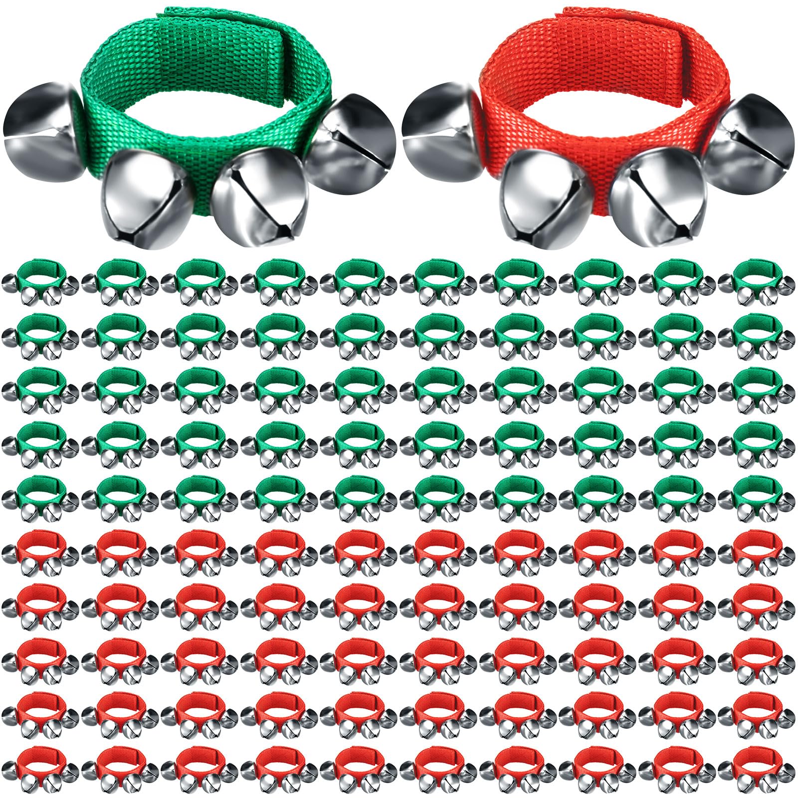 Wettarn 50 Pcs Christmas Jingle Bells Instrument Shaking Band Wrist Bells Bracelets Musical Ankle Rhythm Instrument Percussion Wrist Orchestra Rattles