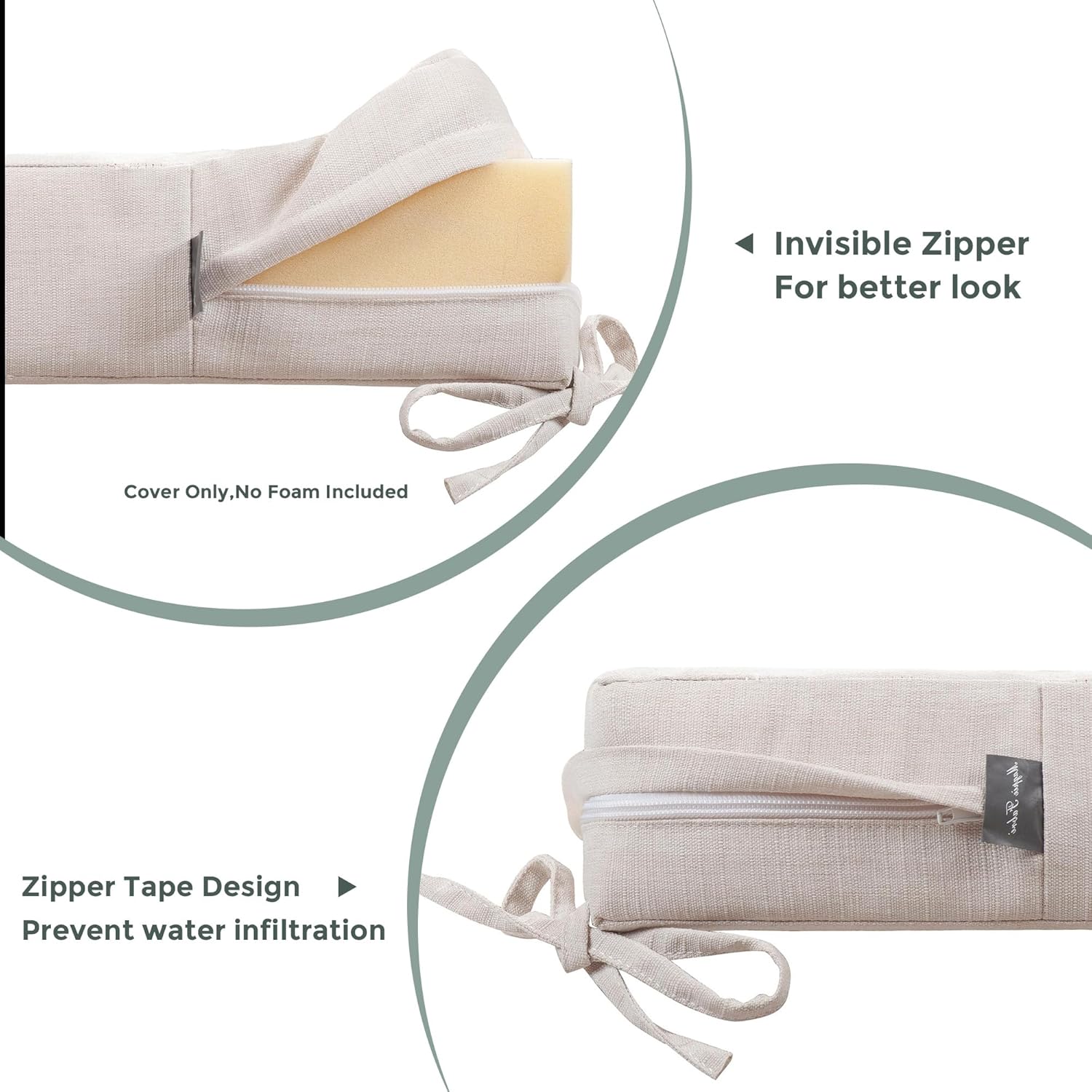 Magpie Fabrics Patio Bench Loveseat Cushion Covers (Replacement Cover only, No Insert!), Waterproof Fade Resistant Swing Cushion Slipcover with Ties(48x18x3 Inch, Creamy White)
