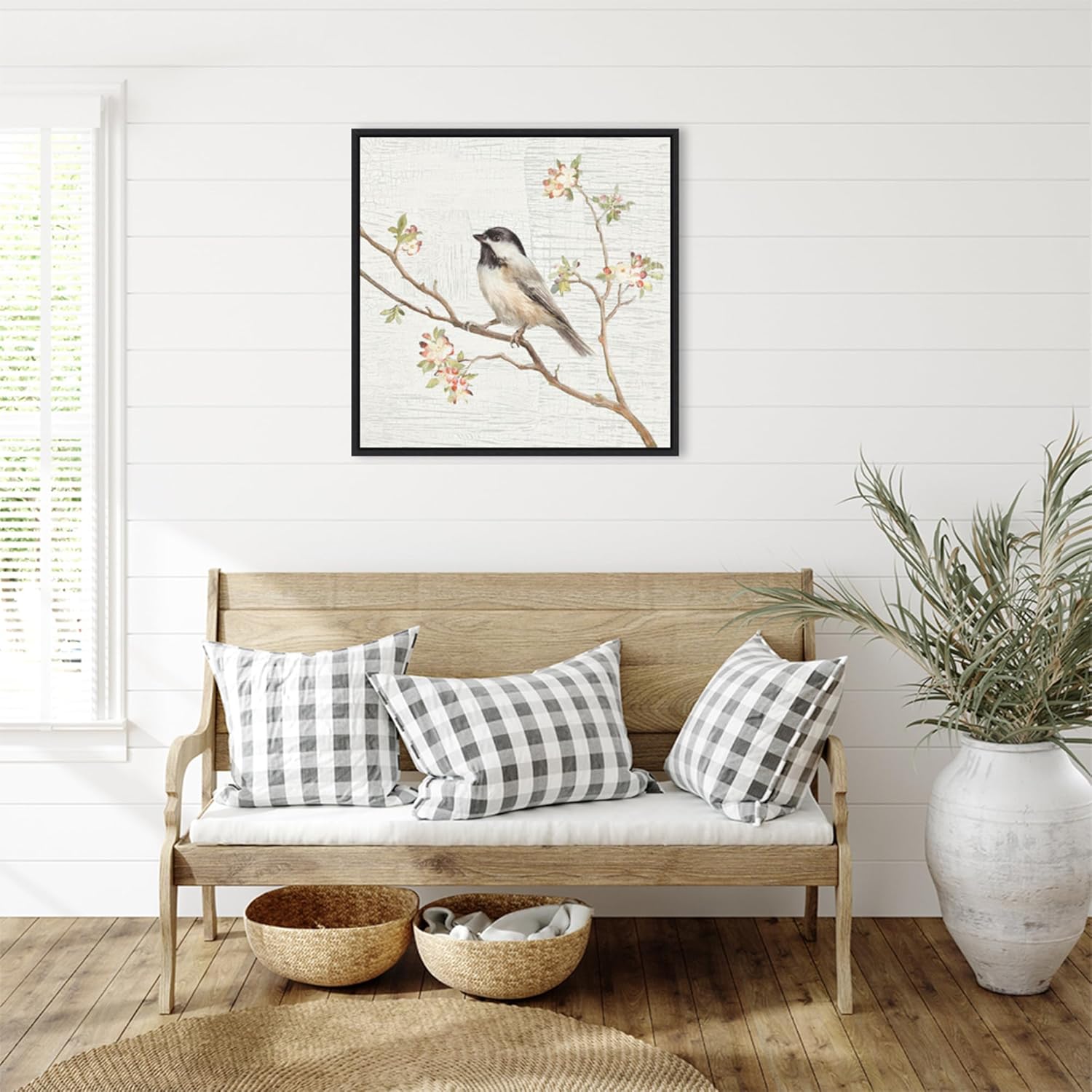 Amanti Art Framed Canvas Wall Art 30x30 Black Capped Chickadee Vintage by Danhui Nai, Framed Wall Art Canvas, Animals Artwork, Modern Decor, Large Poster Painting for Living Room, Bedroom, Bathroom,