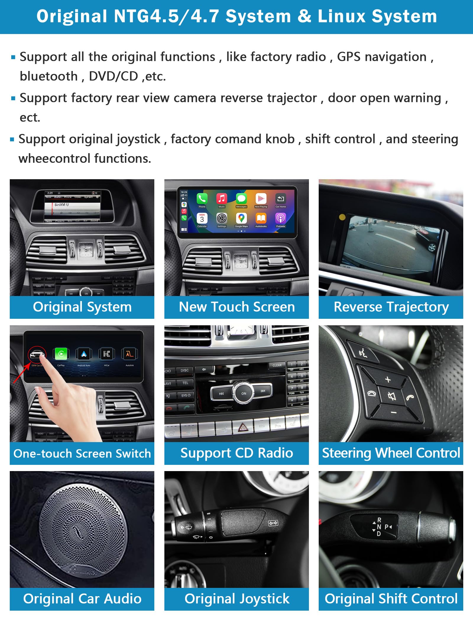 Radio samochodowe 12,3 cala z CarPlay i Android Auto do Mercedesa Benz E Coupe W207 z lat 2012-2015 NTG4.5/4.7, obsługuje Mirrorlink, kamerę i nawigację
