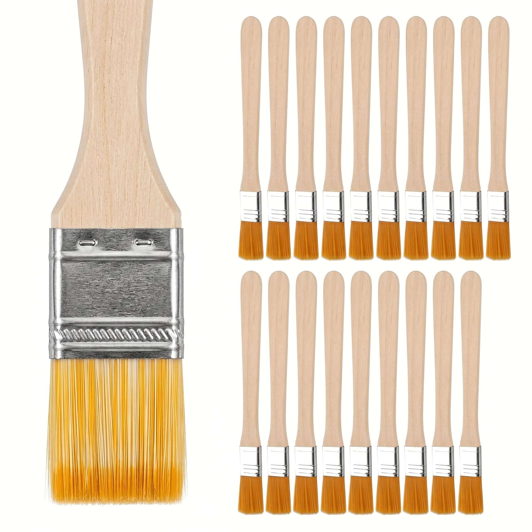 20 Stück Kleine Flachpinsel Set, kleine Pinsel 13,8 cm, Nylon Borstenpinsel mit Holzgriff und Aluminiumzwinge, Lackierpinsel Malerpinsel für Farbe, Lack, Kleber, DIY, Basteln und Ausbesserungen