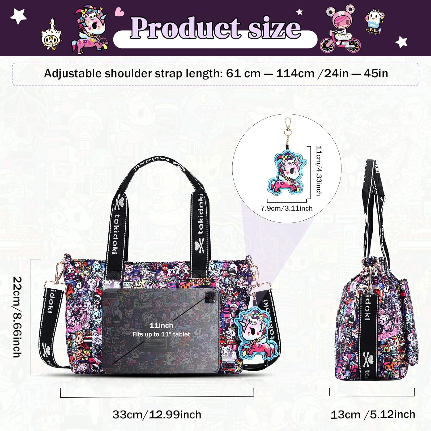 Tokidoki Crossbody Bag with Unicorno Keychain Cute Shoulder Bag Tote Purse Handbag Wallet for Women Girl Shopping Travel